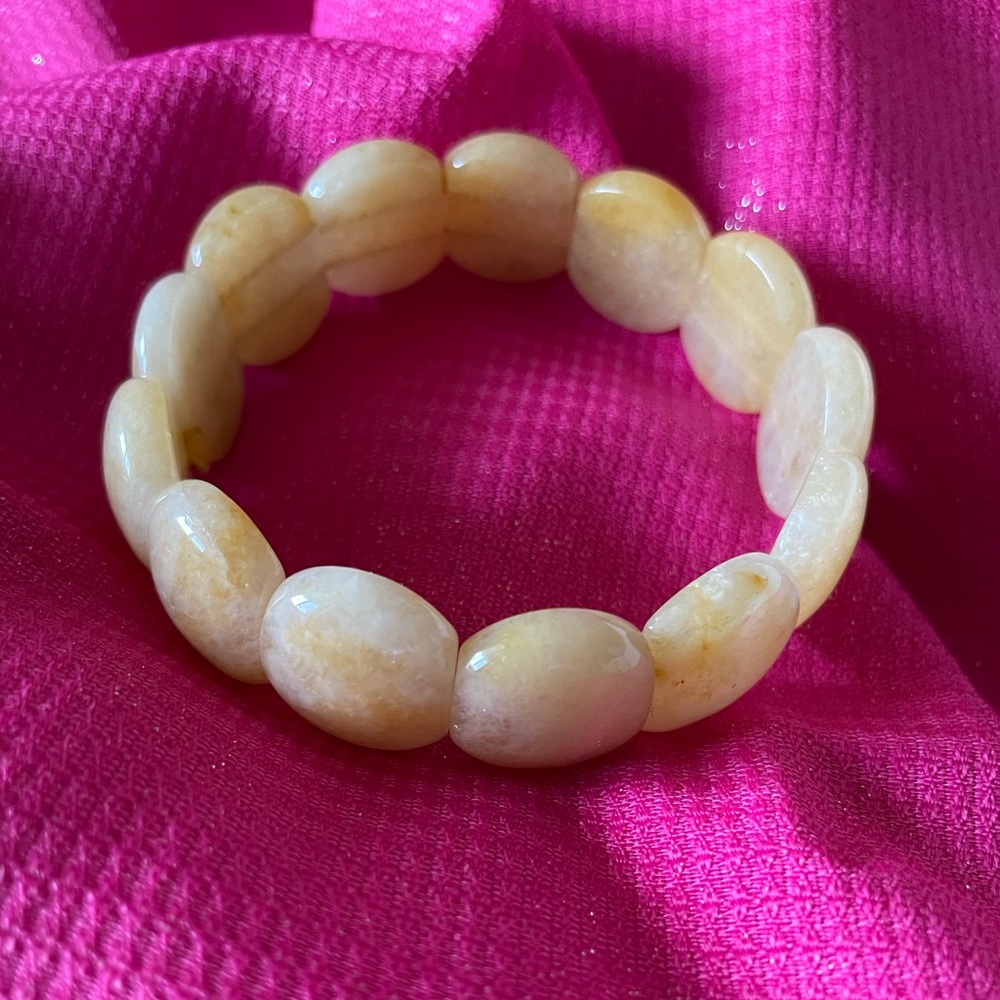 Beige color flat marble bead stretchy bracelet